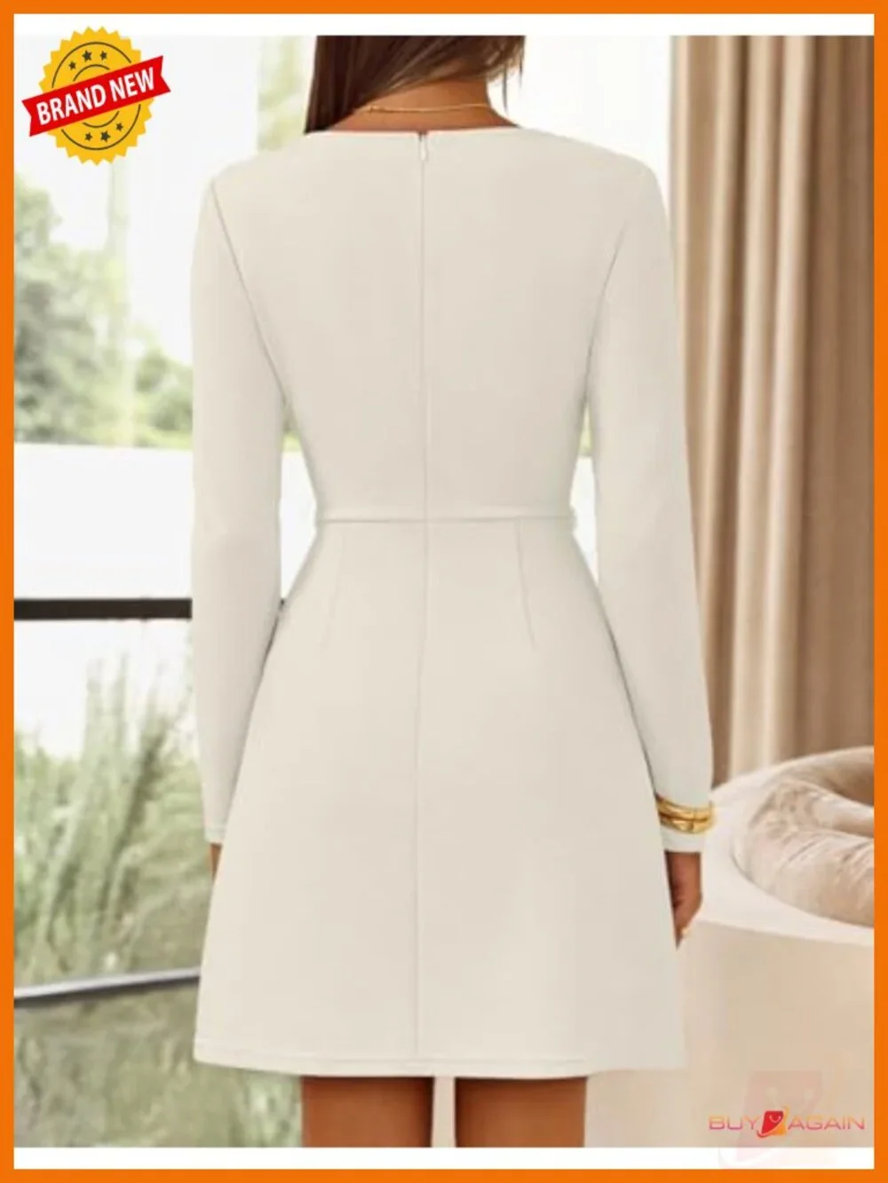 Womens Long Sleeve A-Line Mini Dress Belted Business Work Office